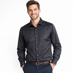Robert Graham Men's Medium Black Tonal Grid Cotton Dress Shirt NWT